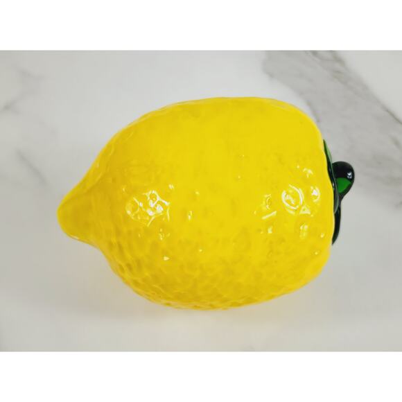 Art Glass Hand Blow Yellow Lemon w/ Green Leaf Vegetable 4" Home Decor 90s Vtg - Picture 3 of 12
